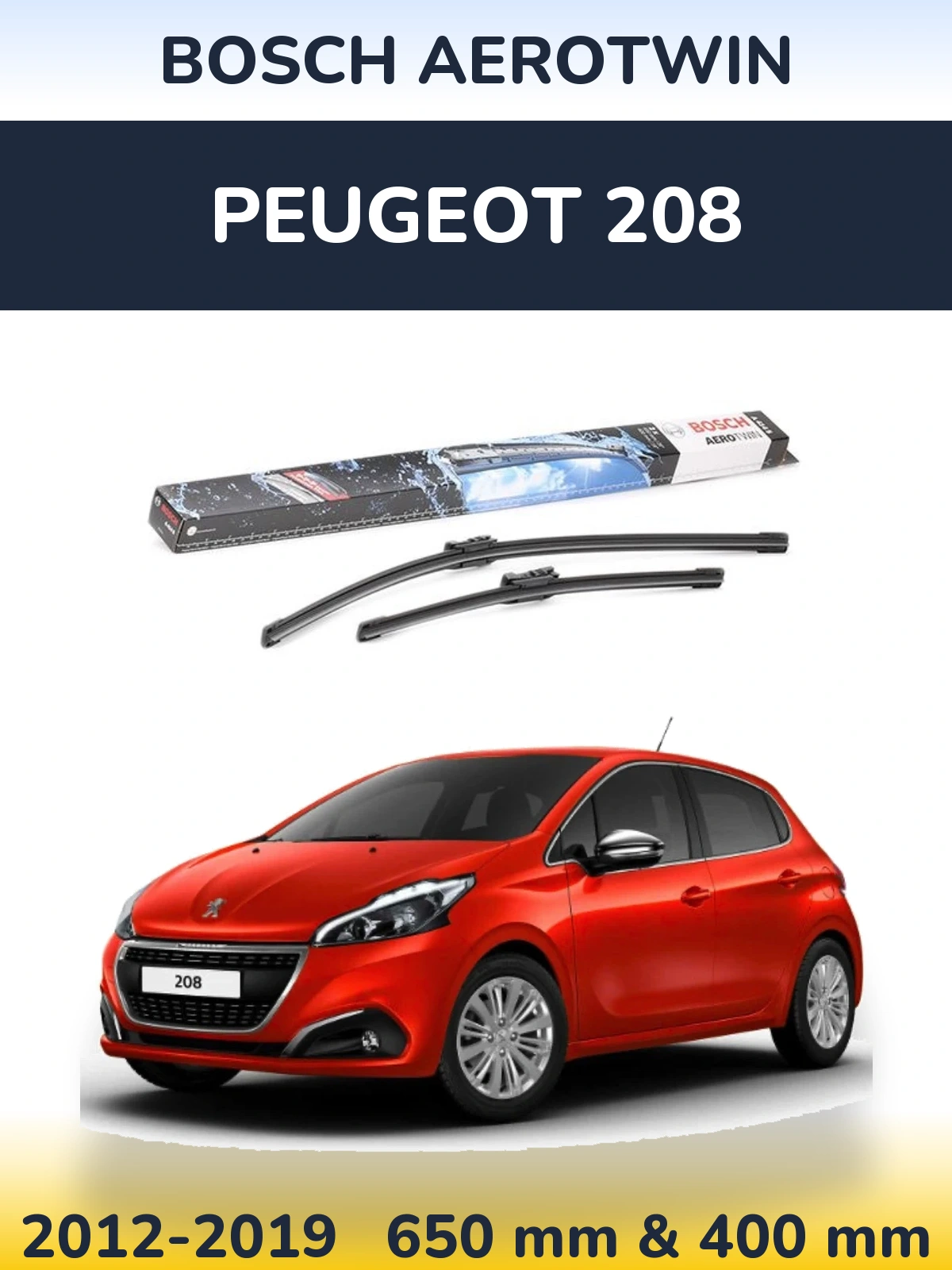Комплект передніх щіток BOSCH AeroTwin 650 & 400 мм для Peugeot 208 2012-2019