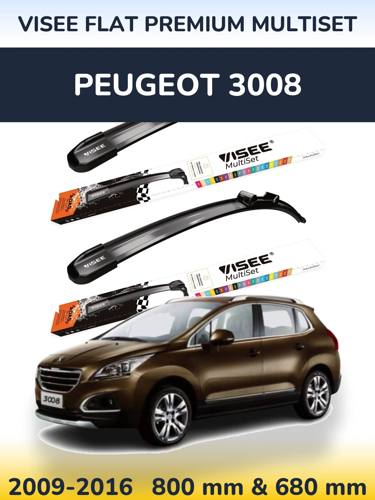 Torkarblad VISEE FLAT PREMIUM MultiSet för Peugeot 3008