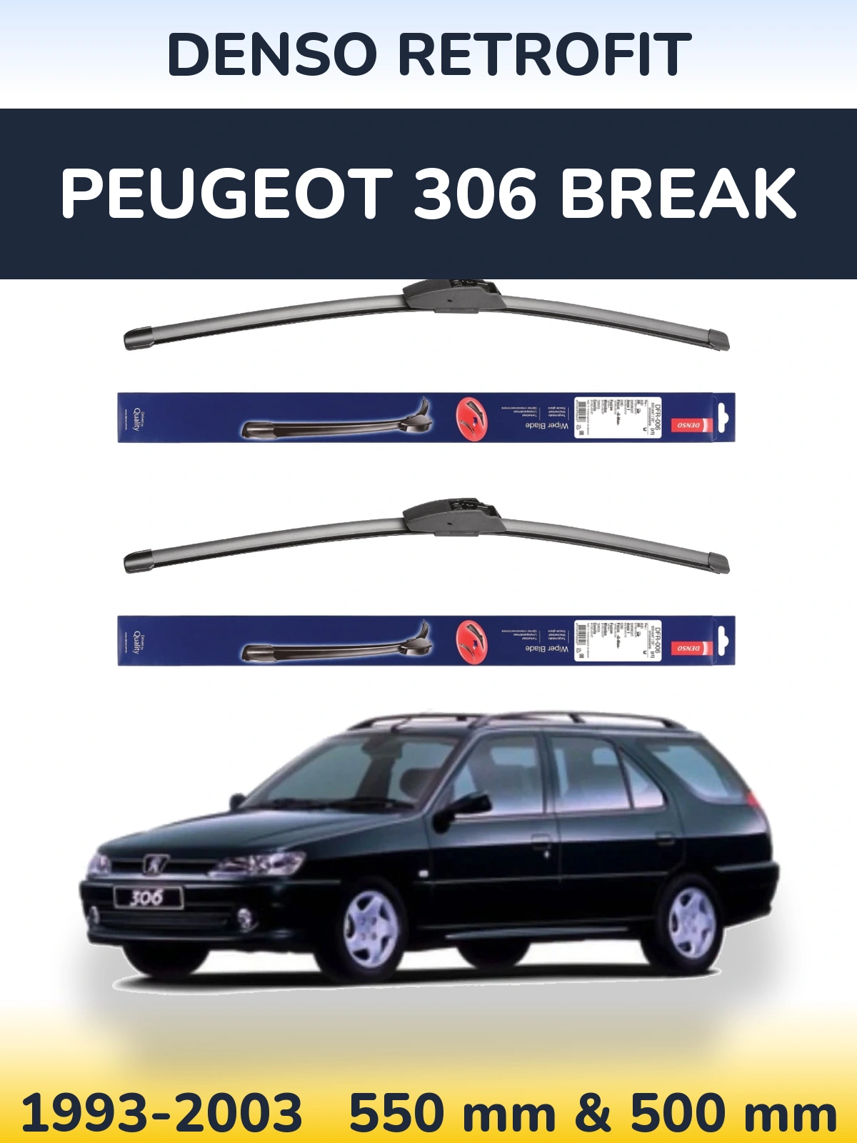 Комплект передніх щіток Denso Retrofit 550 & 500 мм для Peugeot 306 Break 1993-2003