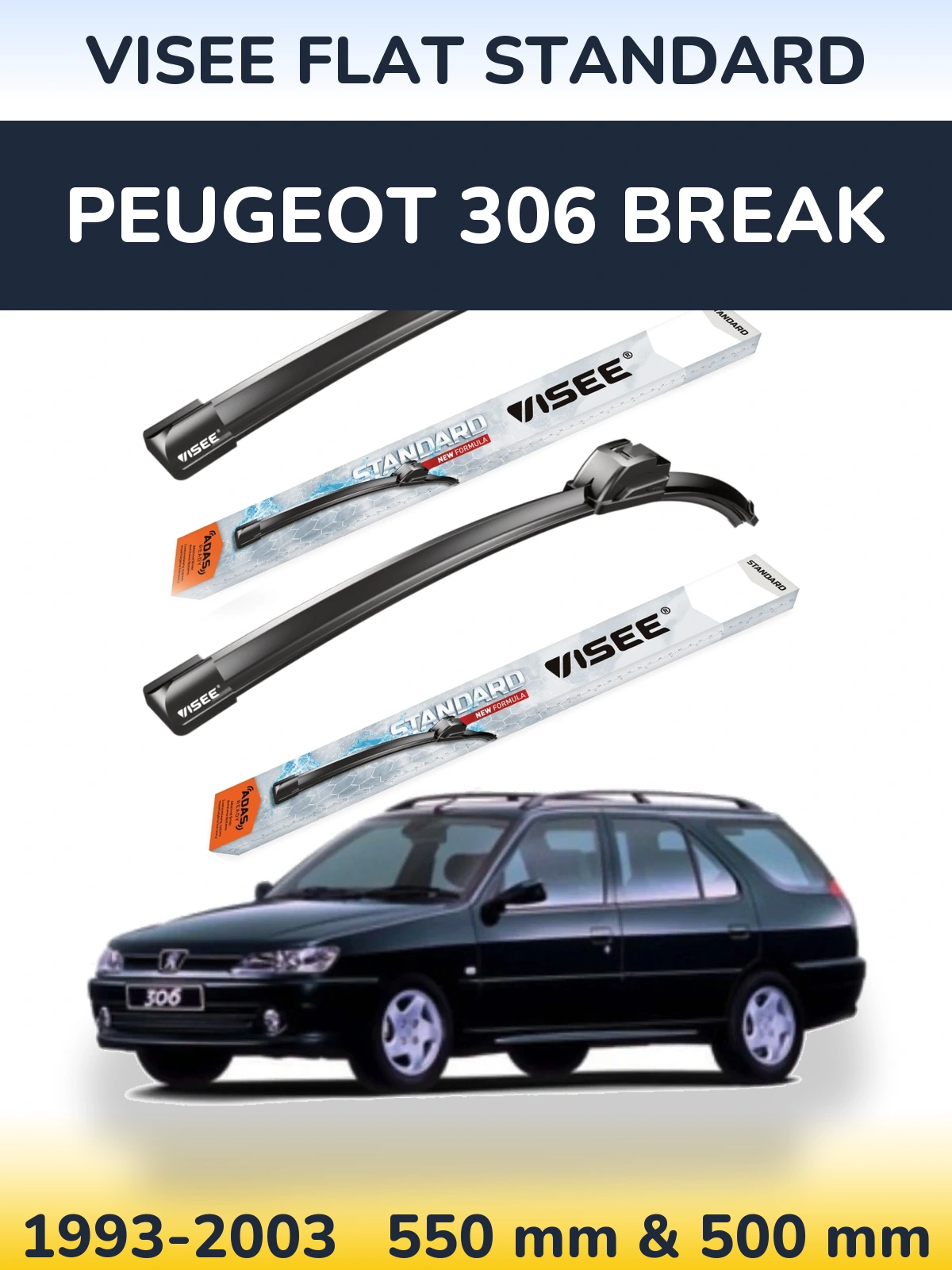 Комплект передніх щіток VISEE FLAT STANDARD 550 & 500 мм для Peugeot 306 Break 1993-2003
