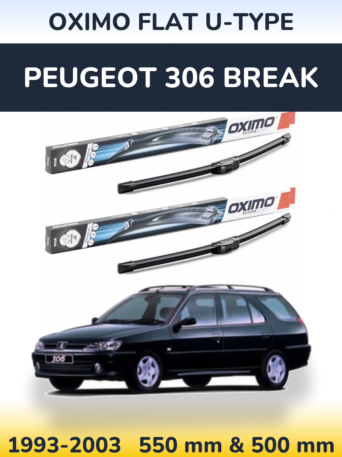 Комплект передніх щіток Oximo Flat U-type 550 & 500 мм для Peugeot 306 Break 1993-2003