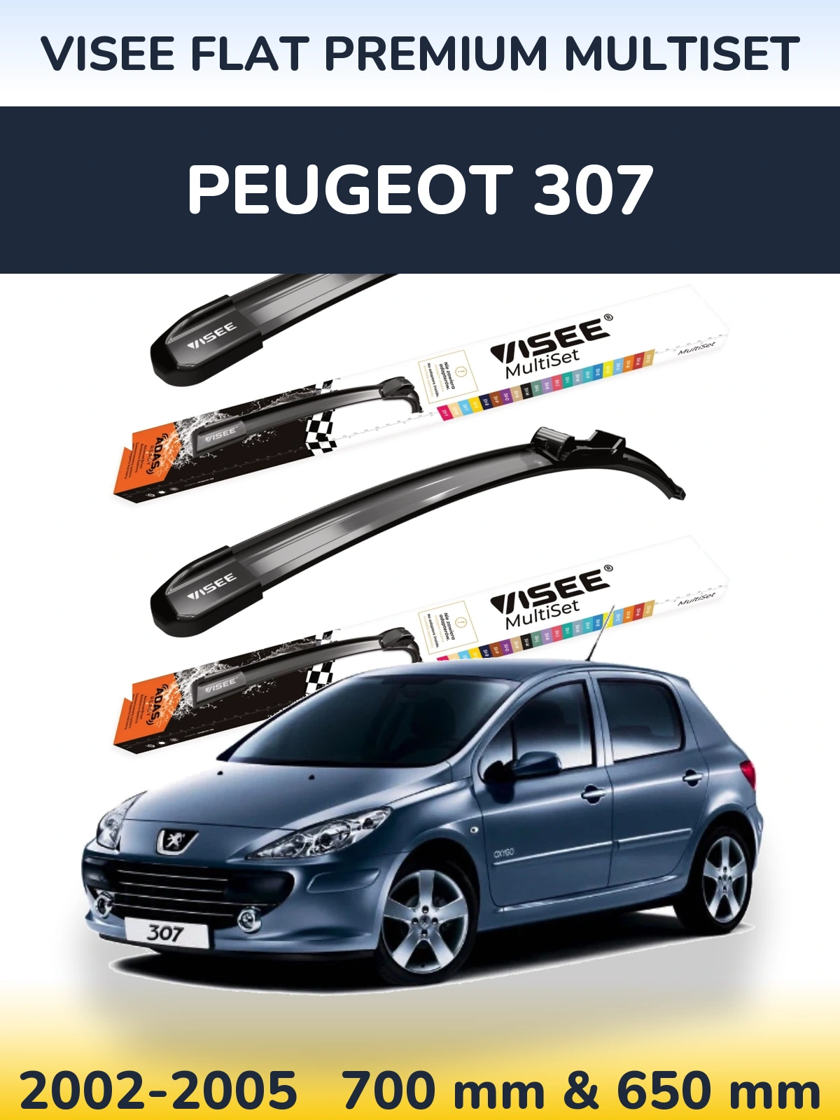 Torkarblad VISEE FLAT PREMIUM MultiSet för Peugeot 307