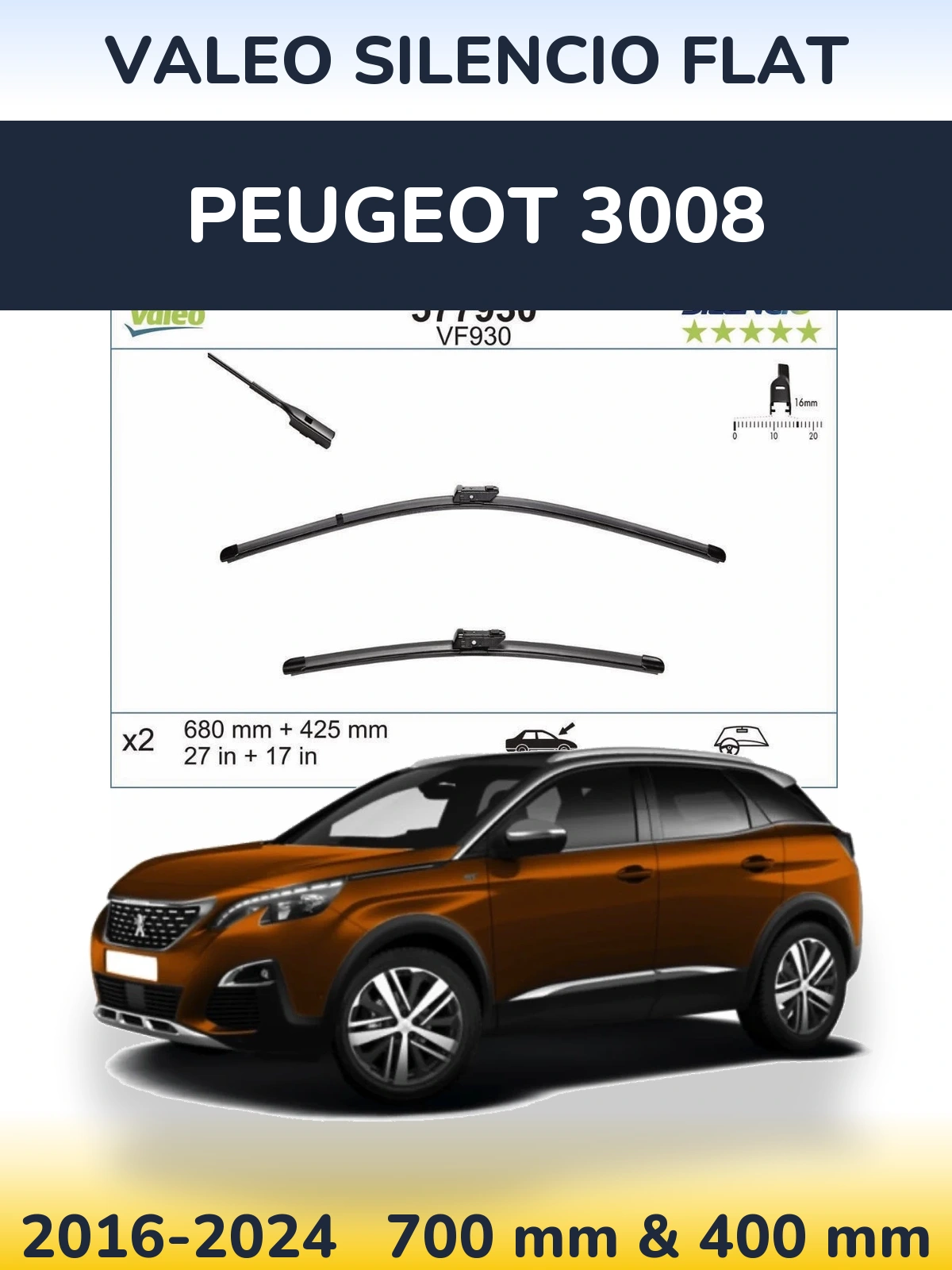 Torkarblad Valeo Silencio Flat för Peugeot 3008