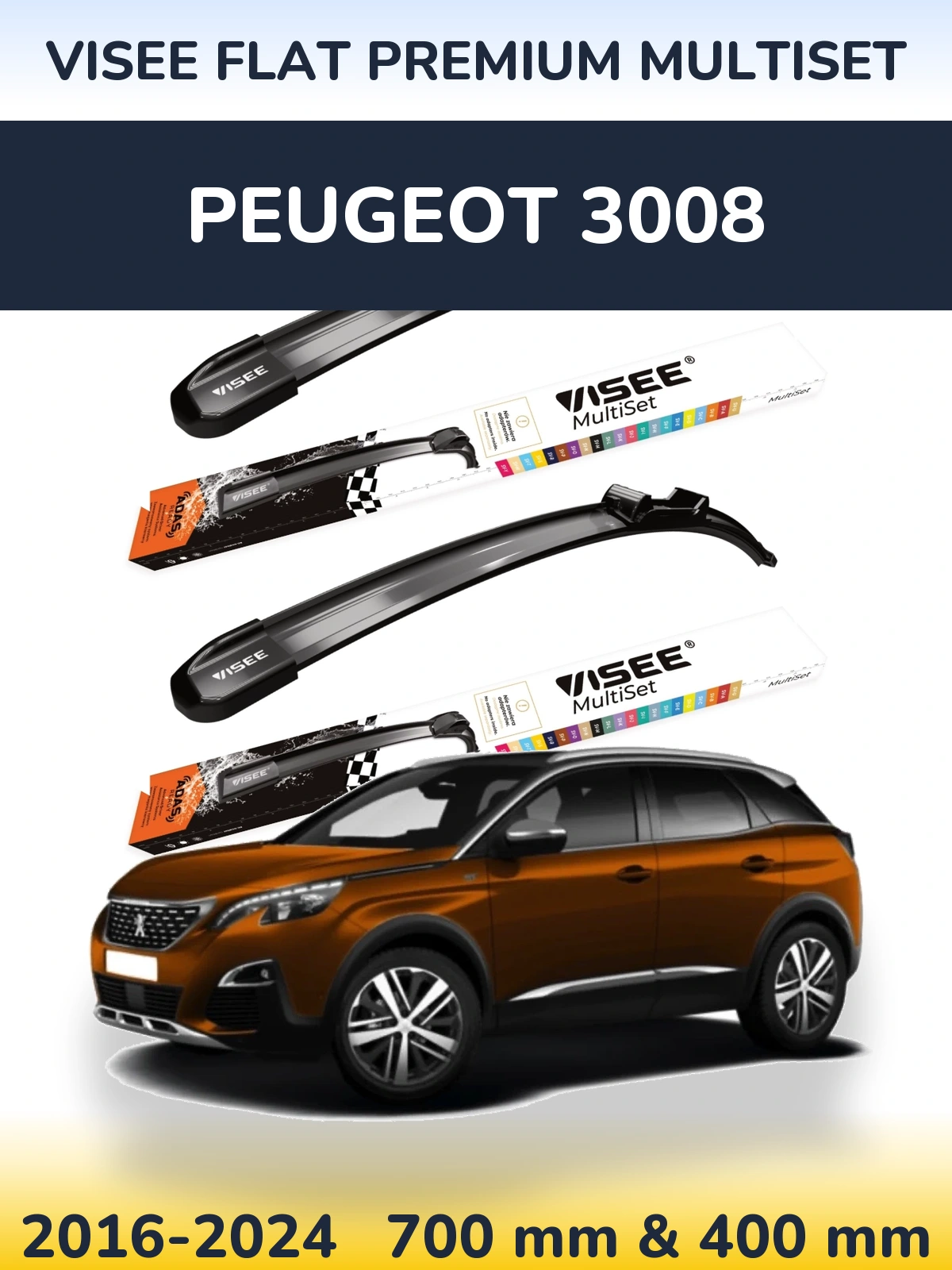 Torkarblad VISEE FLAT PREMIUM MultiSet för Peugeot 3008