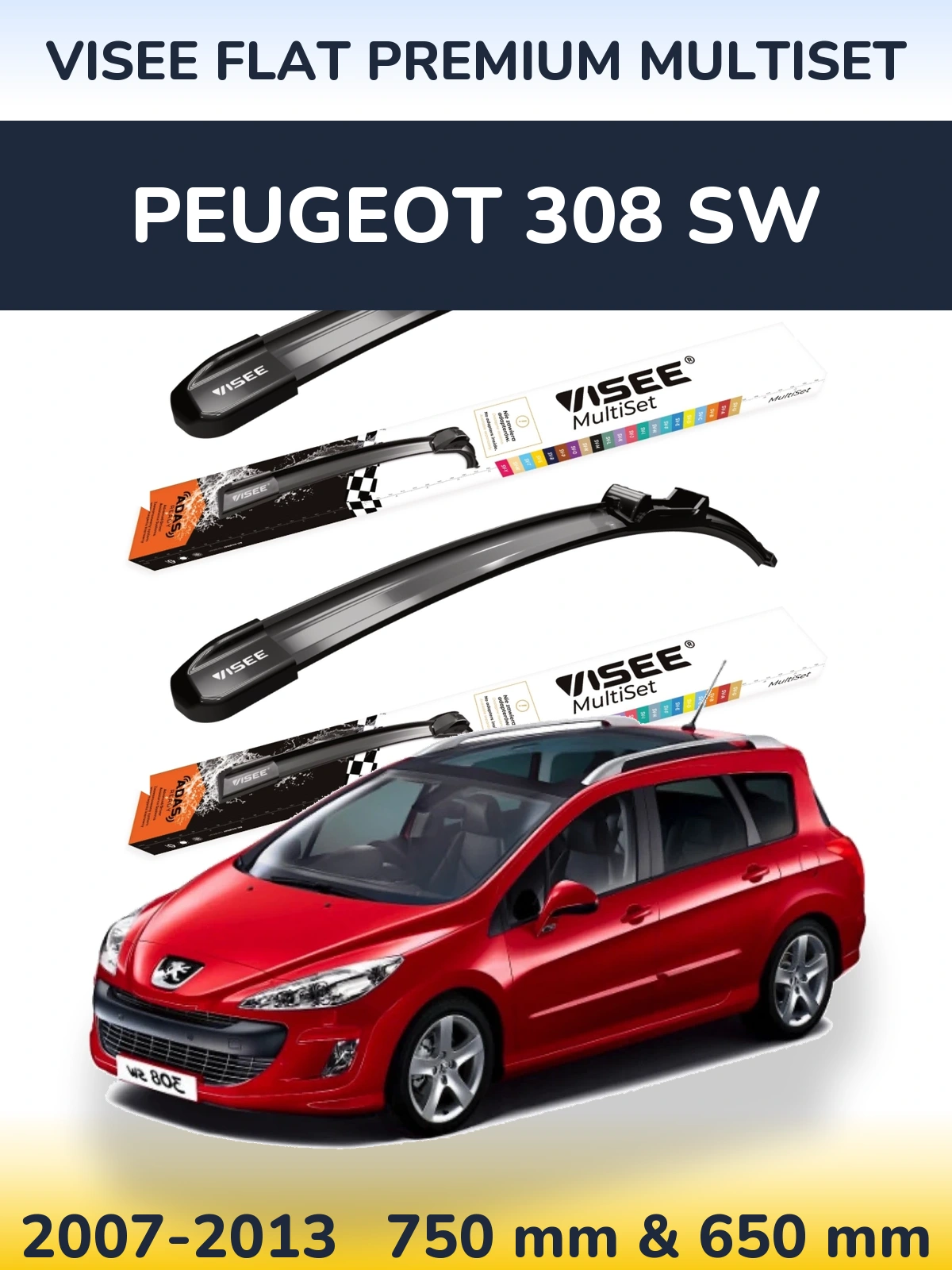 Torkarblad VISEE FLAT PREMIUM MultiSet för Peugeot 308 SW