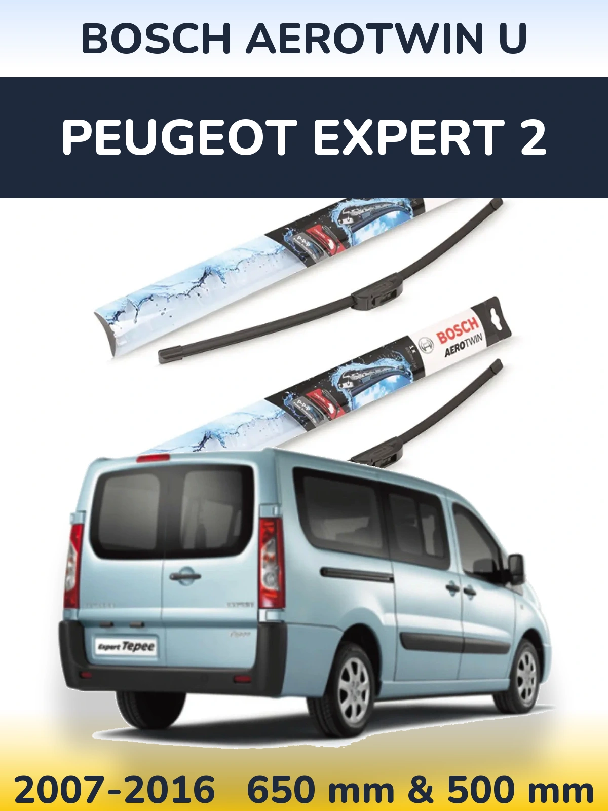 Комплект передних дворников BOSCH AeroTwin U 650 & 500 мм для Peugeot Expert 2 2007-2016