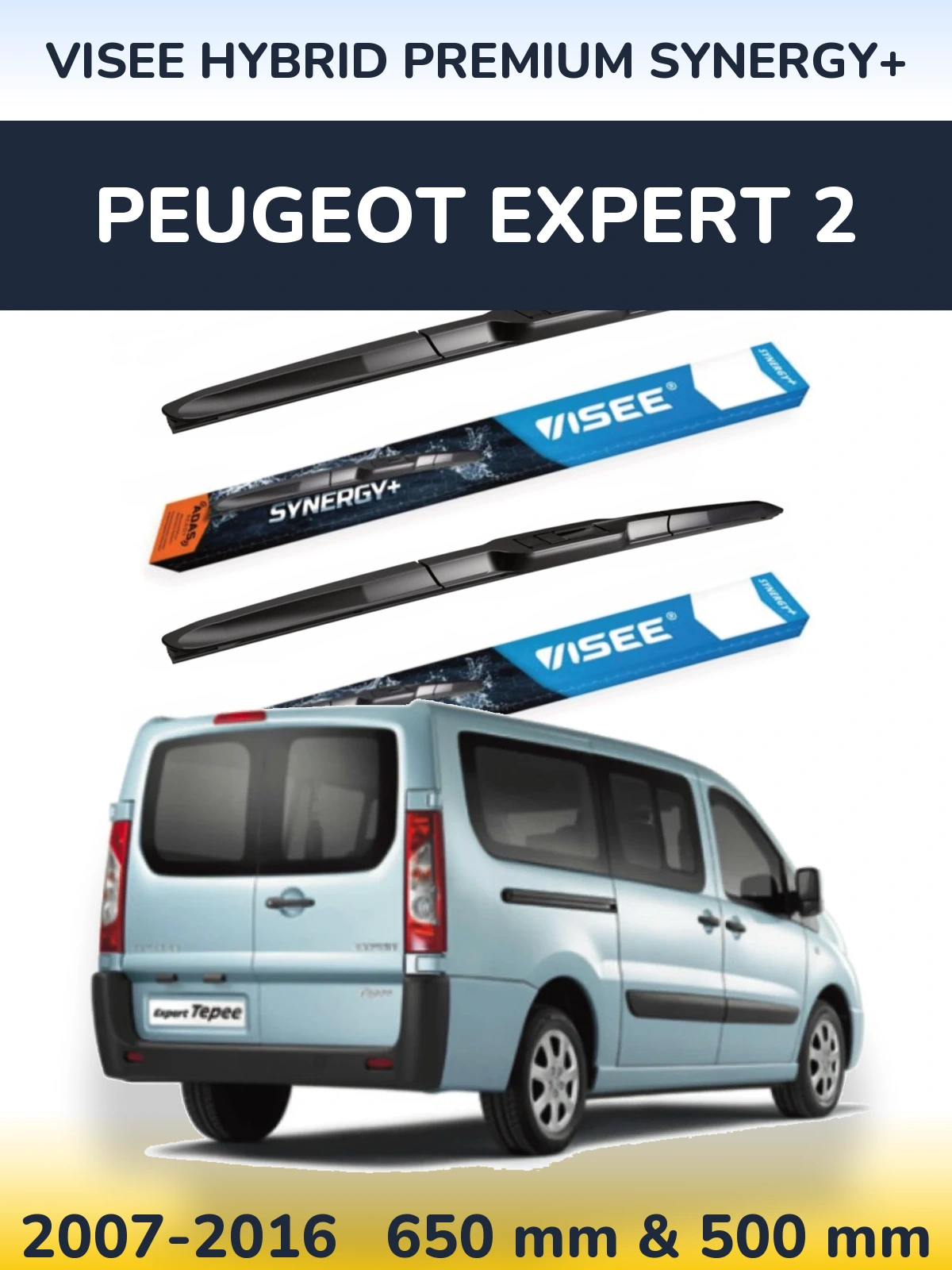 Front wiper blade set VISEE HYBRID PREMIUM SYNERGY+ 650 & 500 mm for Peugeot Expert 2 2007-2016