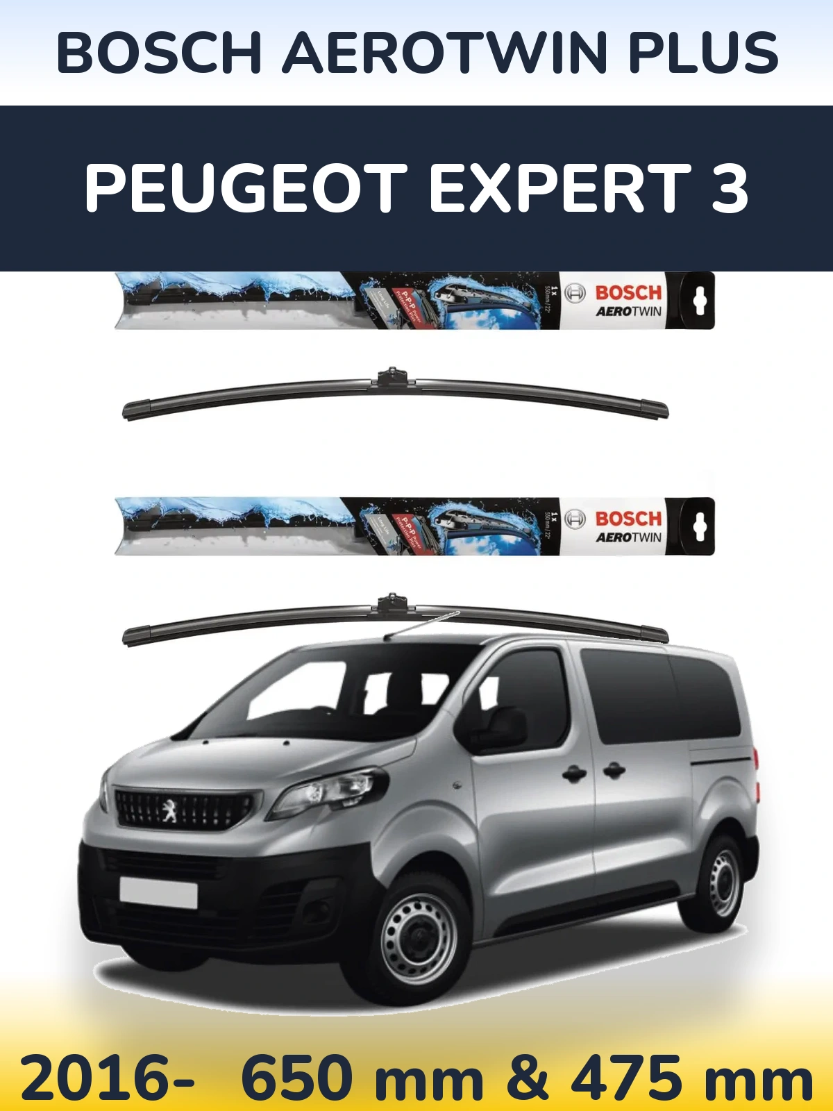 Комплект передніх щіток BOSCH AeroTwin Plus 650 & 475 мм для Peugeot Expert 3 2016-2026