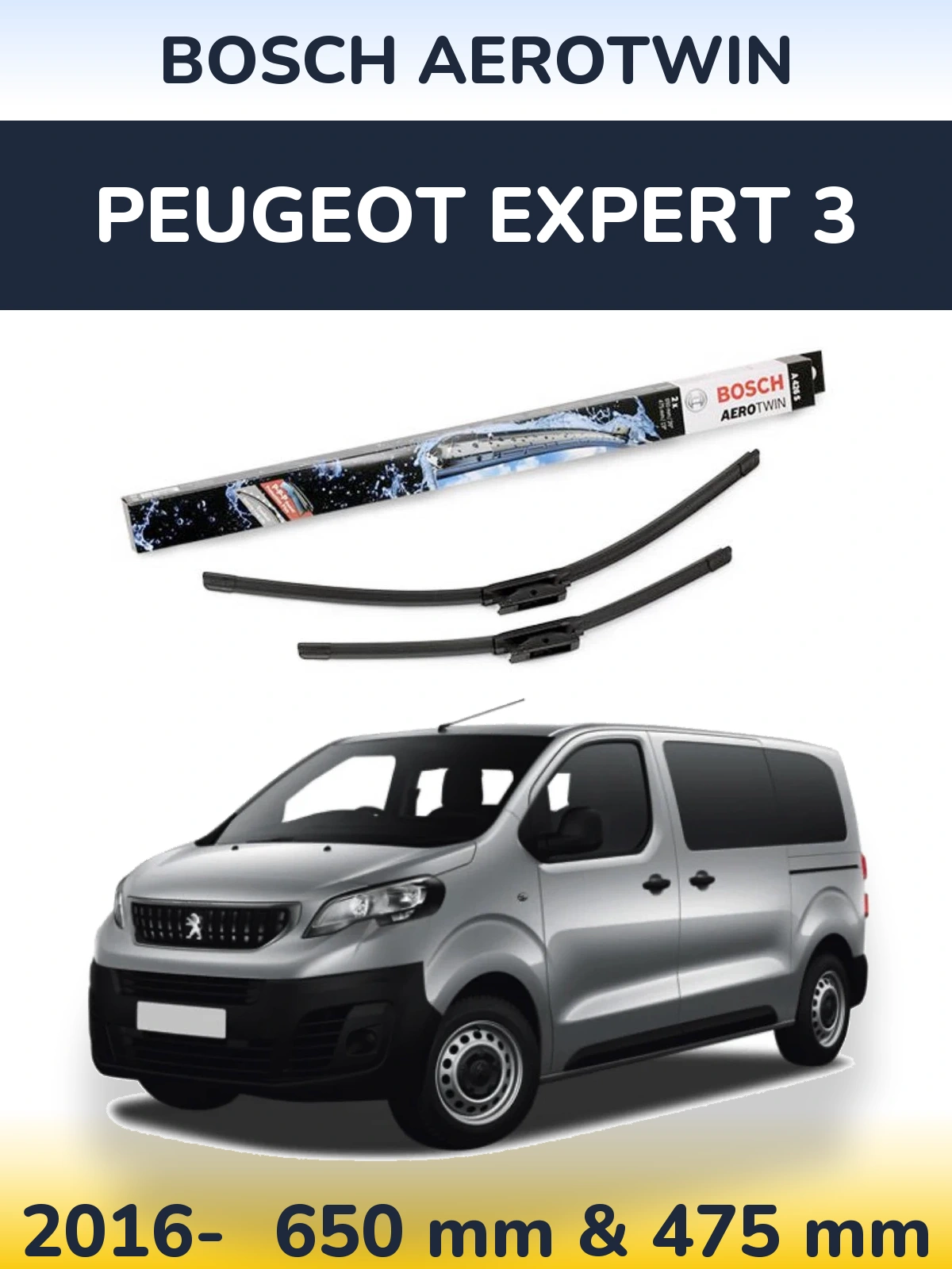 Комплект передніх щіток BOSCH AeroTwin 650 & 475 мм для Peugeot Expert 3 2016-2026