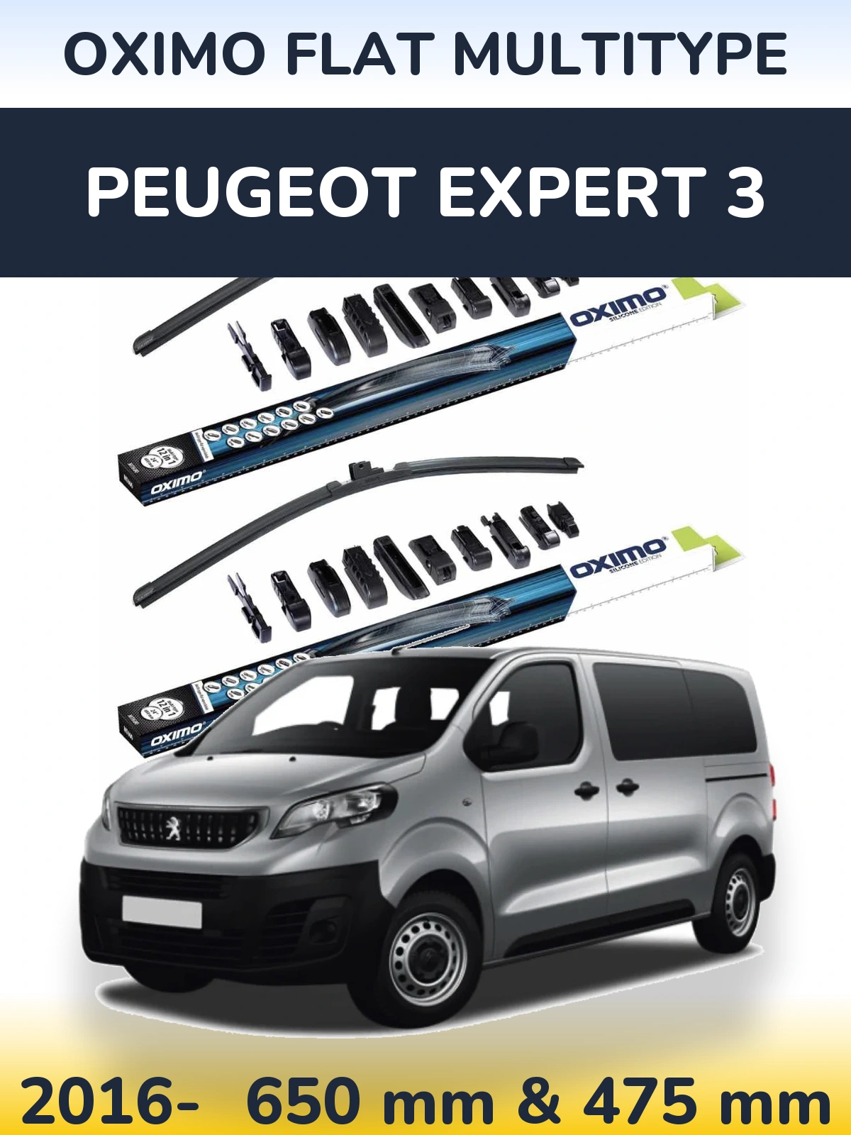 Front wiper blade set Oximo Flat MultiTypee 650 & 475 mm for Peugeot Expert 3 2016-2026