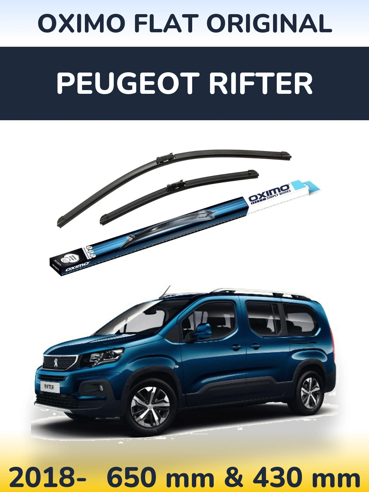 Front wiper blade set Oximo Flat Original 650 & 430 mm for Peugeot Rifter 2018-2026