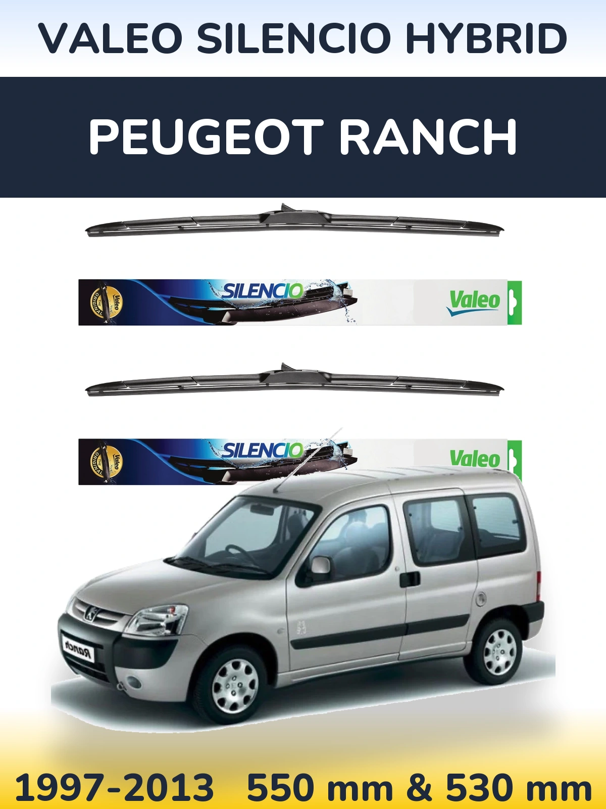 Комплект передних дворников Valeo Silencio Hybrid 550 & 530 мм для Peugeot Ranch 1997-2013