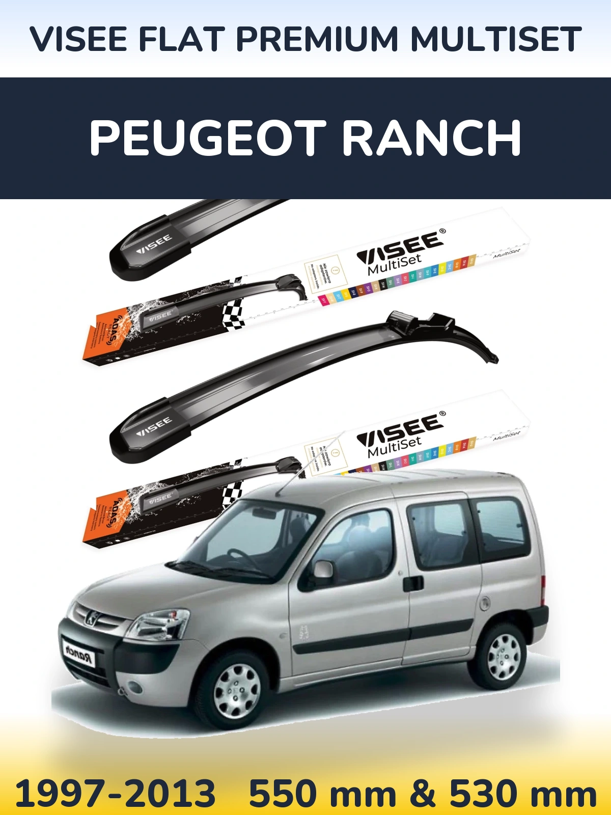 Torkarblad VISEE FLAT PREMIUM MultiSet för Peugeot Ranch