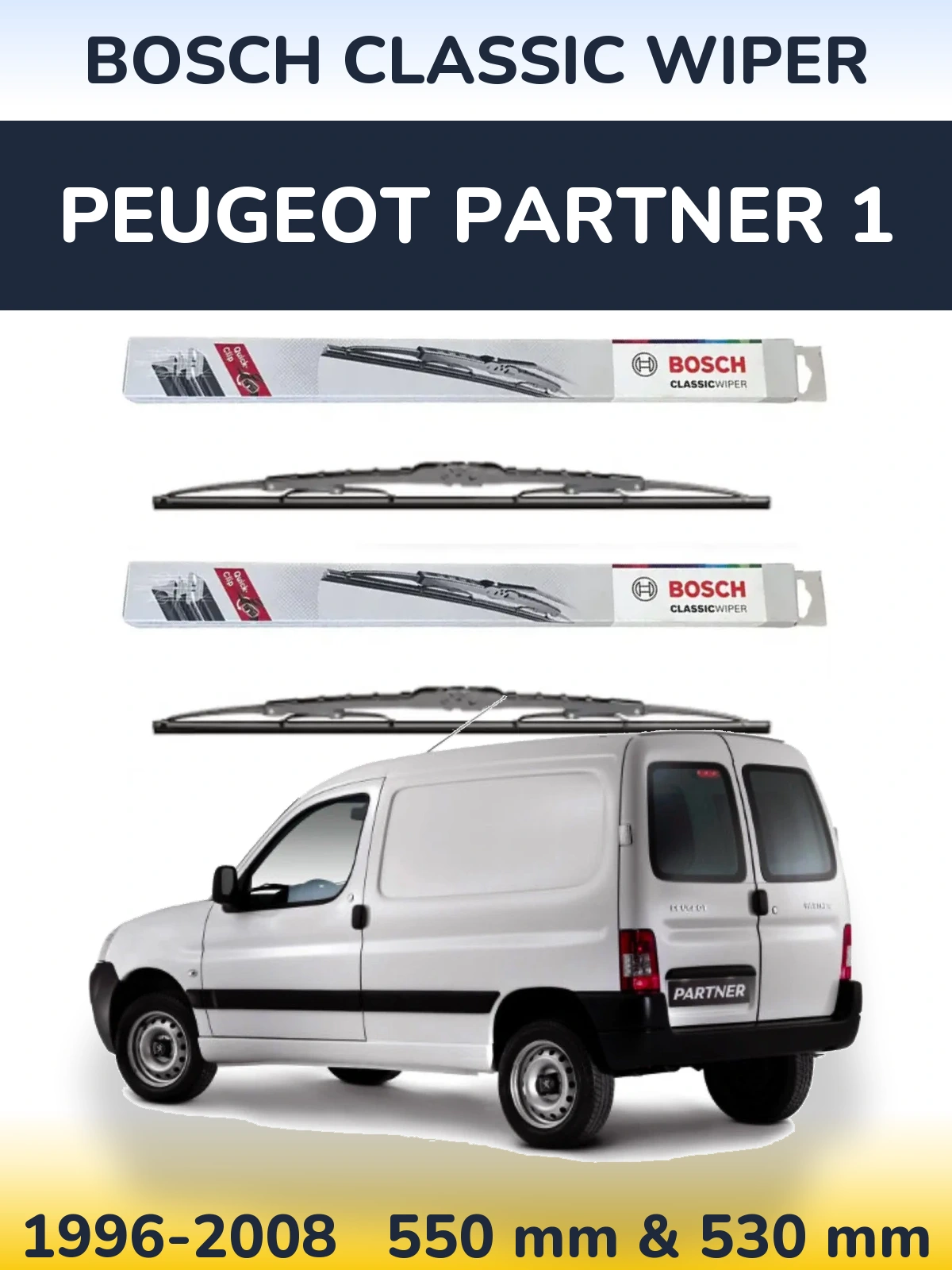 Комплект передніх щіток BOSCH Classic Wiper 550 & 530 мм для Peugeot Partner 1 1996-2008