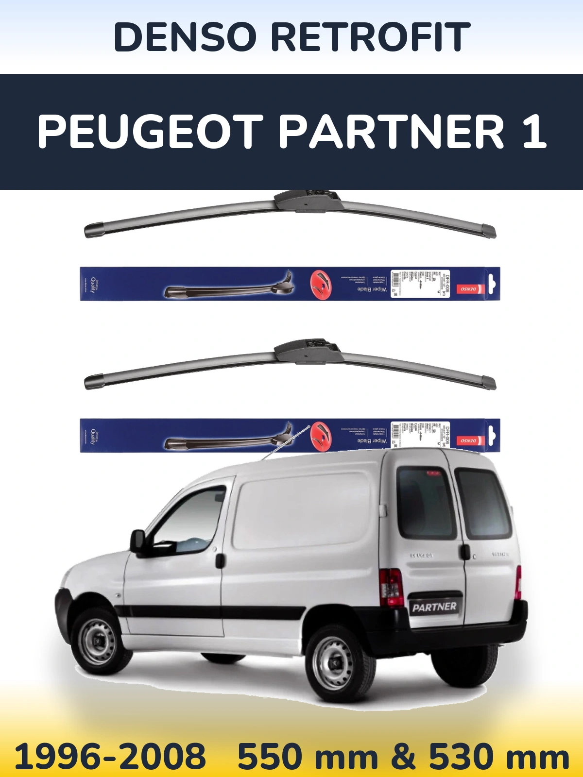 Комплект передніх щіток Denso Retrofit 550 & 530 мм для Peugeot Partner 1 1996-2008