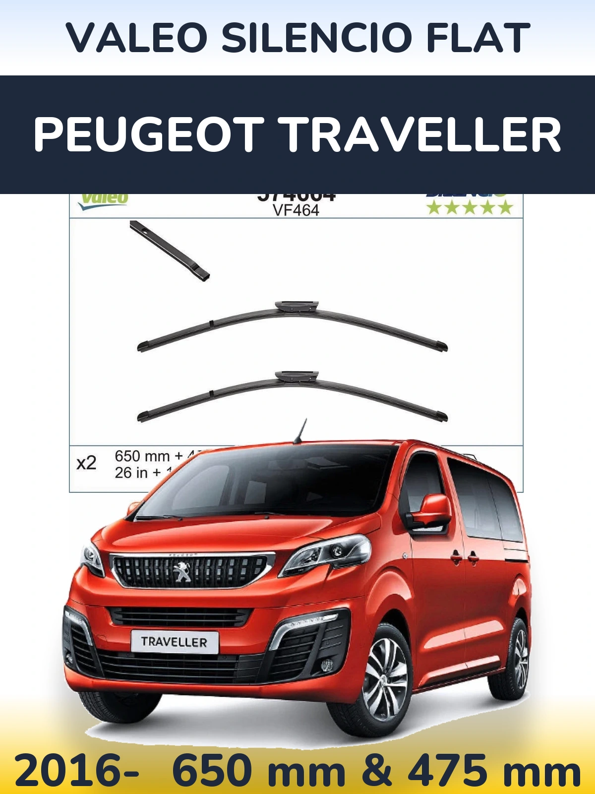 Torkarblad Valeo Silencio Flat för Peugeot Traveller