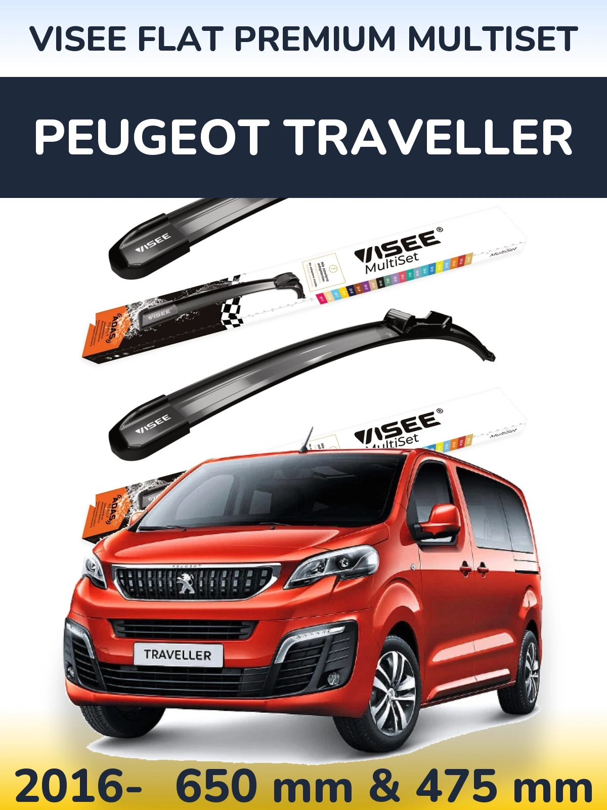 Torkarblad VISEE FLAT PREMIUM MultiSet för Peugeot Traveller