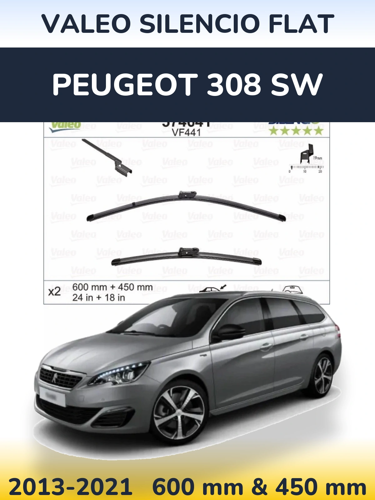 Torkarblad Valeo Silencio Flat för Peugeot 308 SW