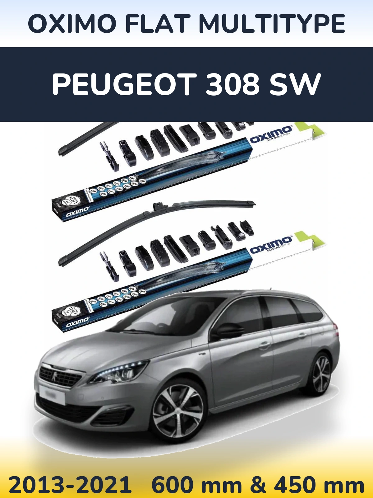 Front wiper blade set Oximo Flat MultiTypee 600 & 450 mm for Peugeot 308 SW 2013-2021