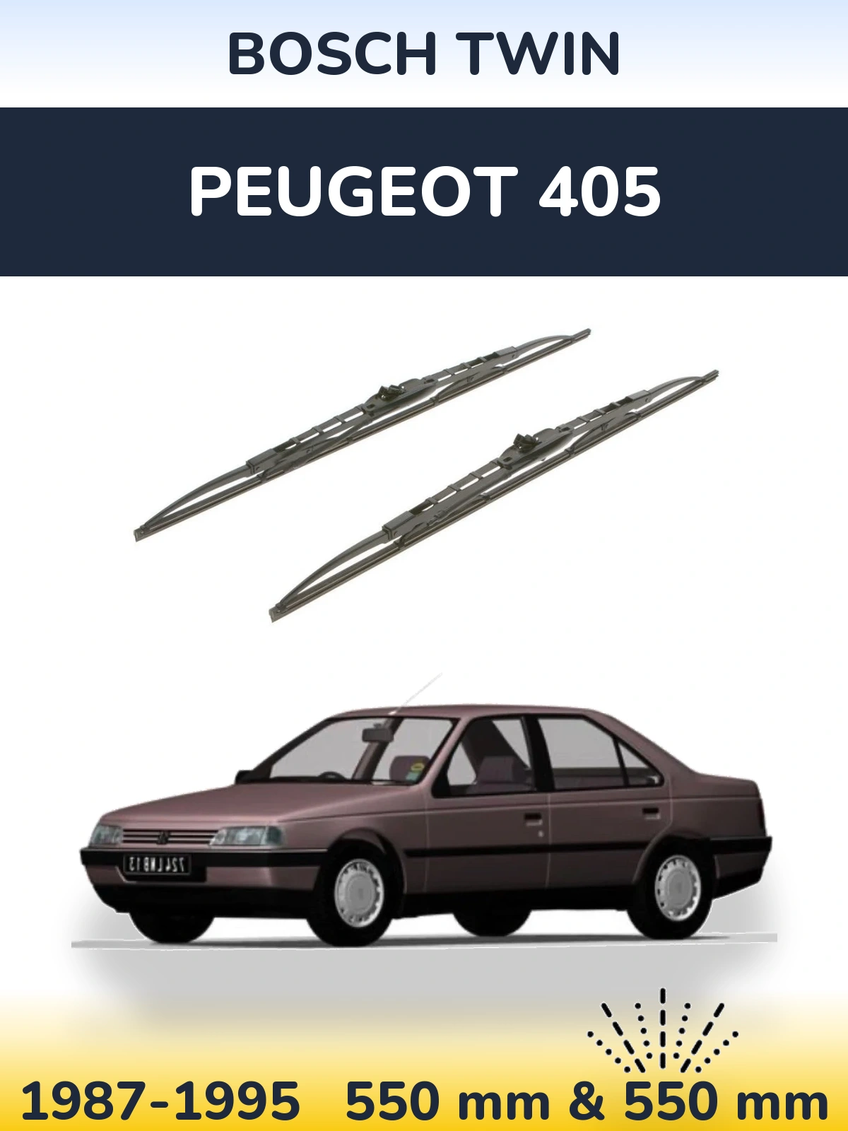 Front wiper blade set BOSCH Twin 550 & 550 mm for Peugeot 405 1987-1995