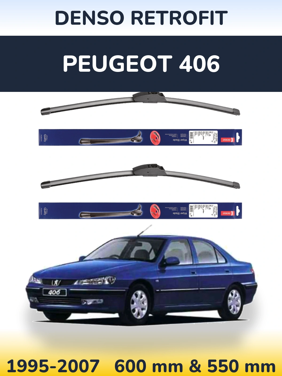 Комплект передніх щіток Denso Retrofit 600 & 550 мм для Peugeot 406 1995-2007