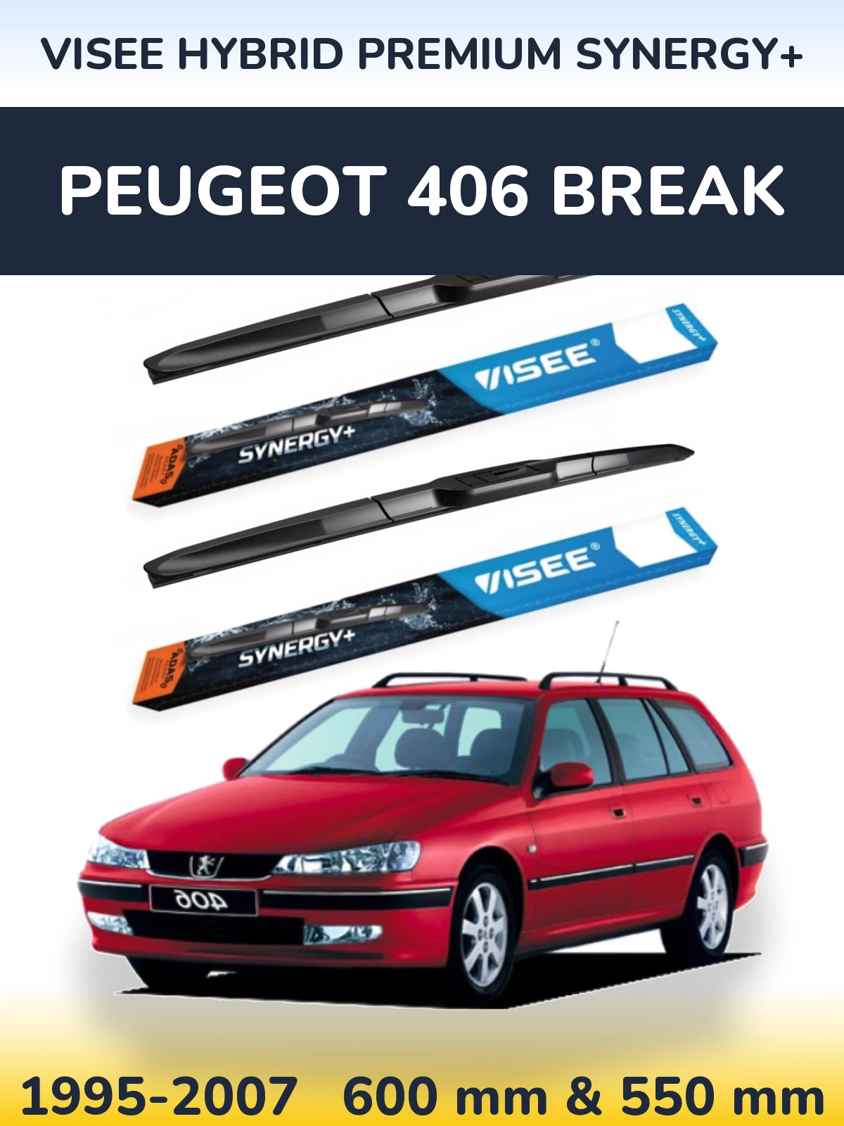 Комплект передних дворников VISEE HYBRID PREMIUM SYNERGY+ 600 & 550 мм для Peugeot 406 Break 1995-2007