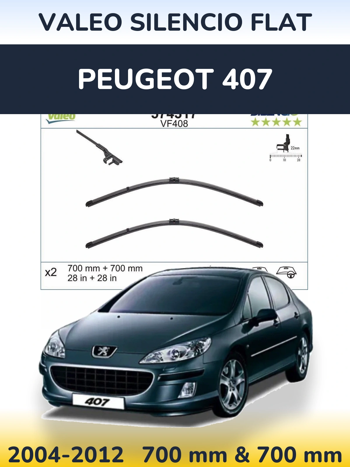 Torkarblad Valeo Silencio Flat för Peugeot 407