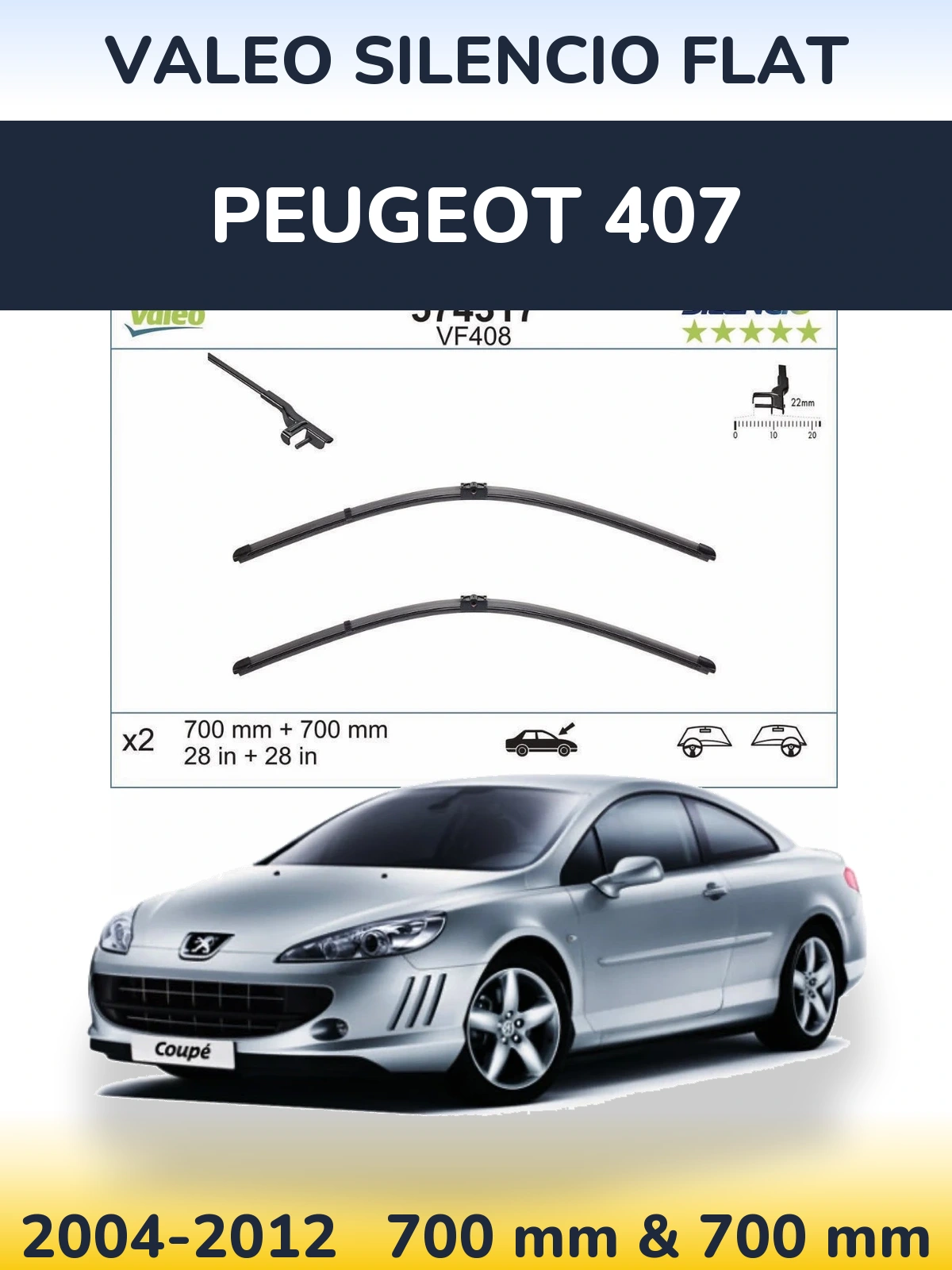 Torkarblad Valeo Silencio Flat för Peugeot 407