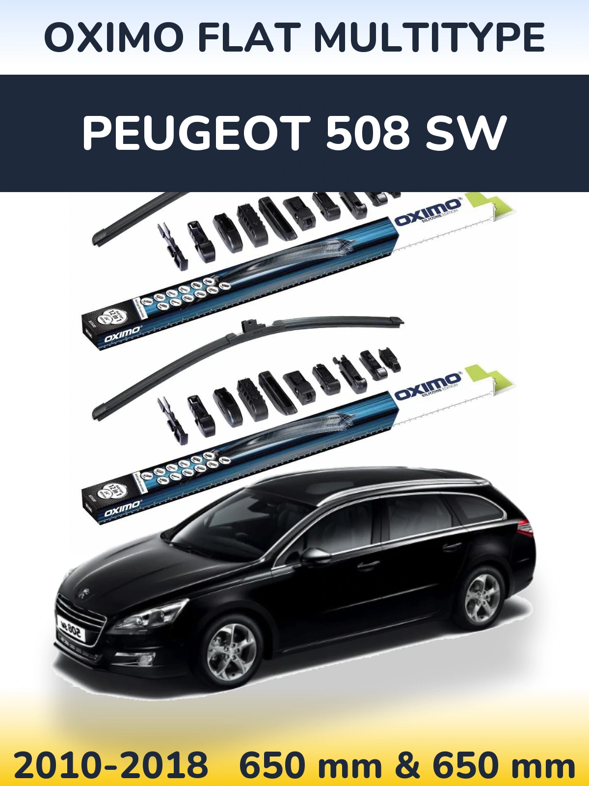 Комплект передних дворников Oximo Flat MultiТипe 650 & 650 мм для Peugeot 508 SW 2010-2018