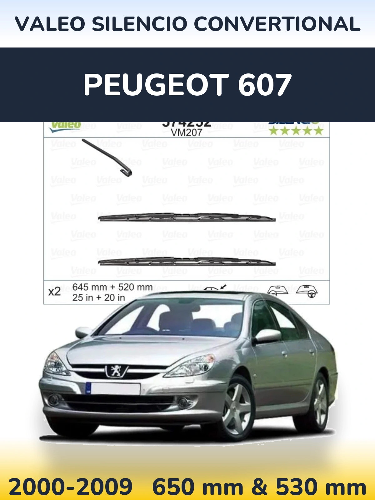 Torkarblad Valeo Silencio Convertional för Peugeot 607