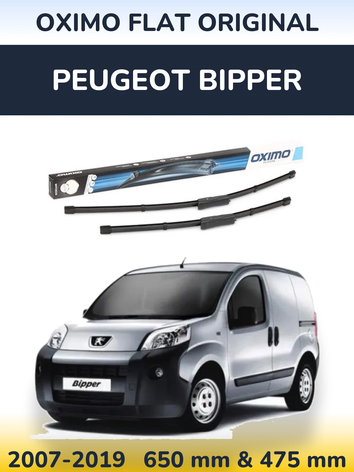 Front wiper blade set Oximo Flat Original 650 & 475 mm for Peugeot Bipper 2007-2019