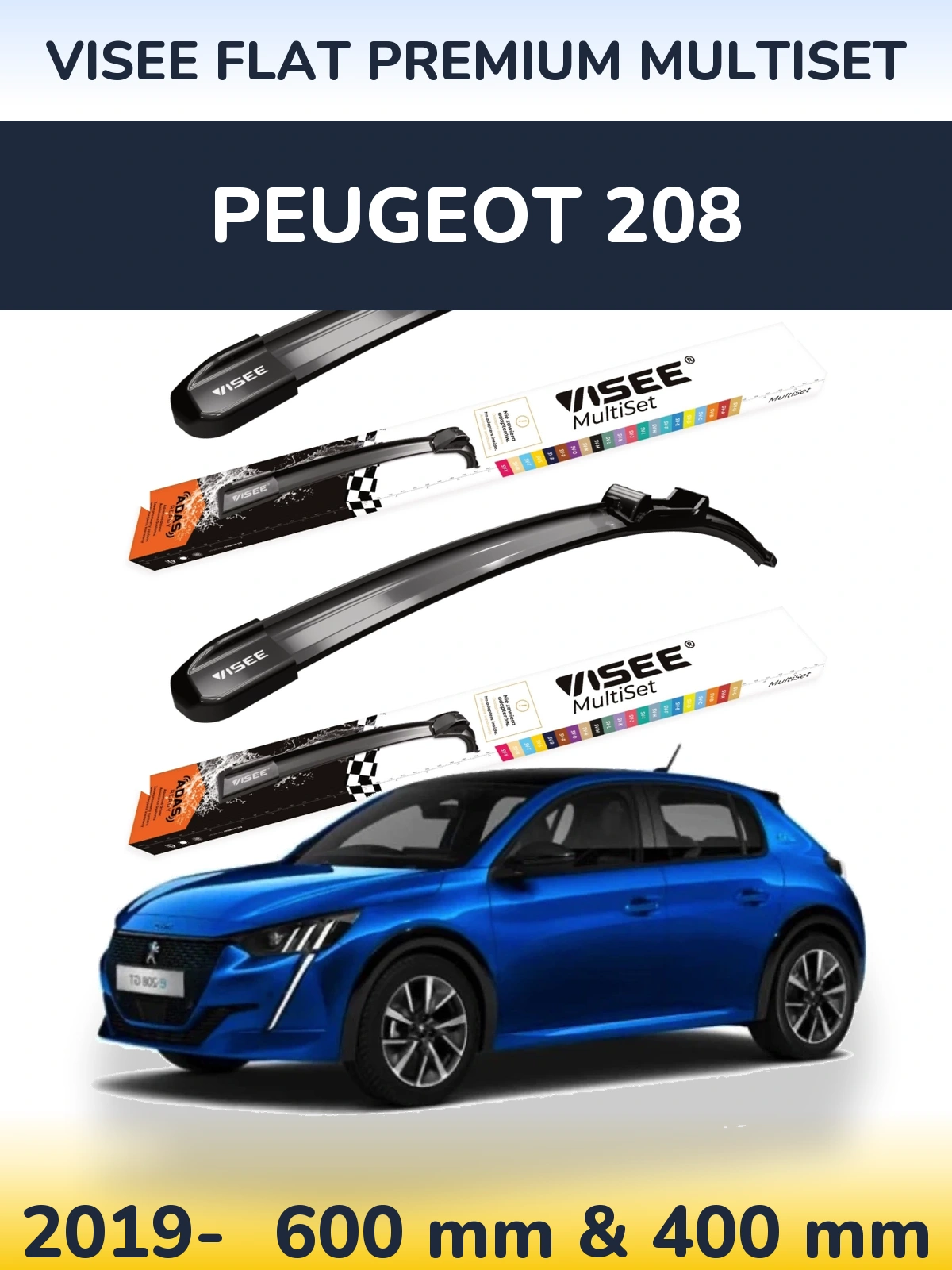 Torkarblad VISEE FLAT PREMIUM MultiSet för Peugeot 208