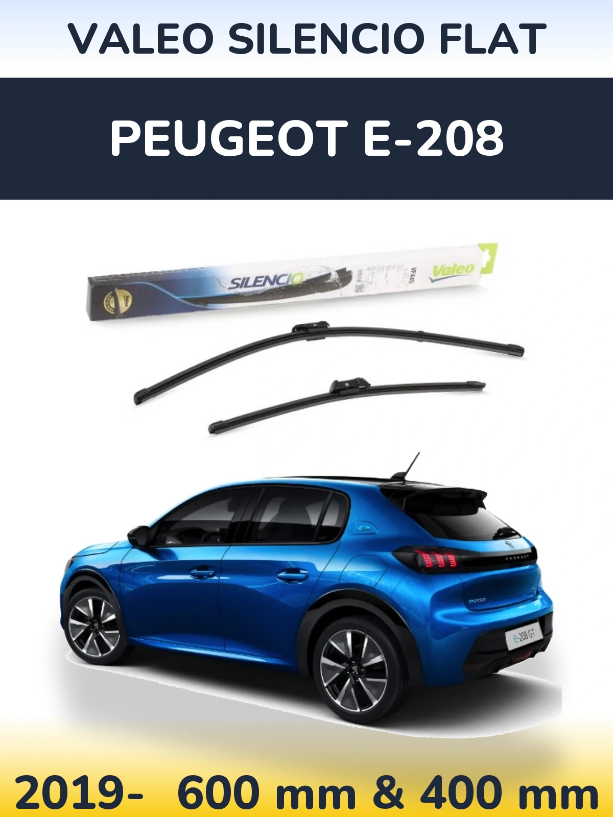 Комплект передніх щіток Valeo Silencio Flat 600 & 400 мм для Peugeot e-208 2019-2026