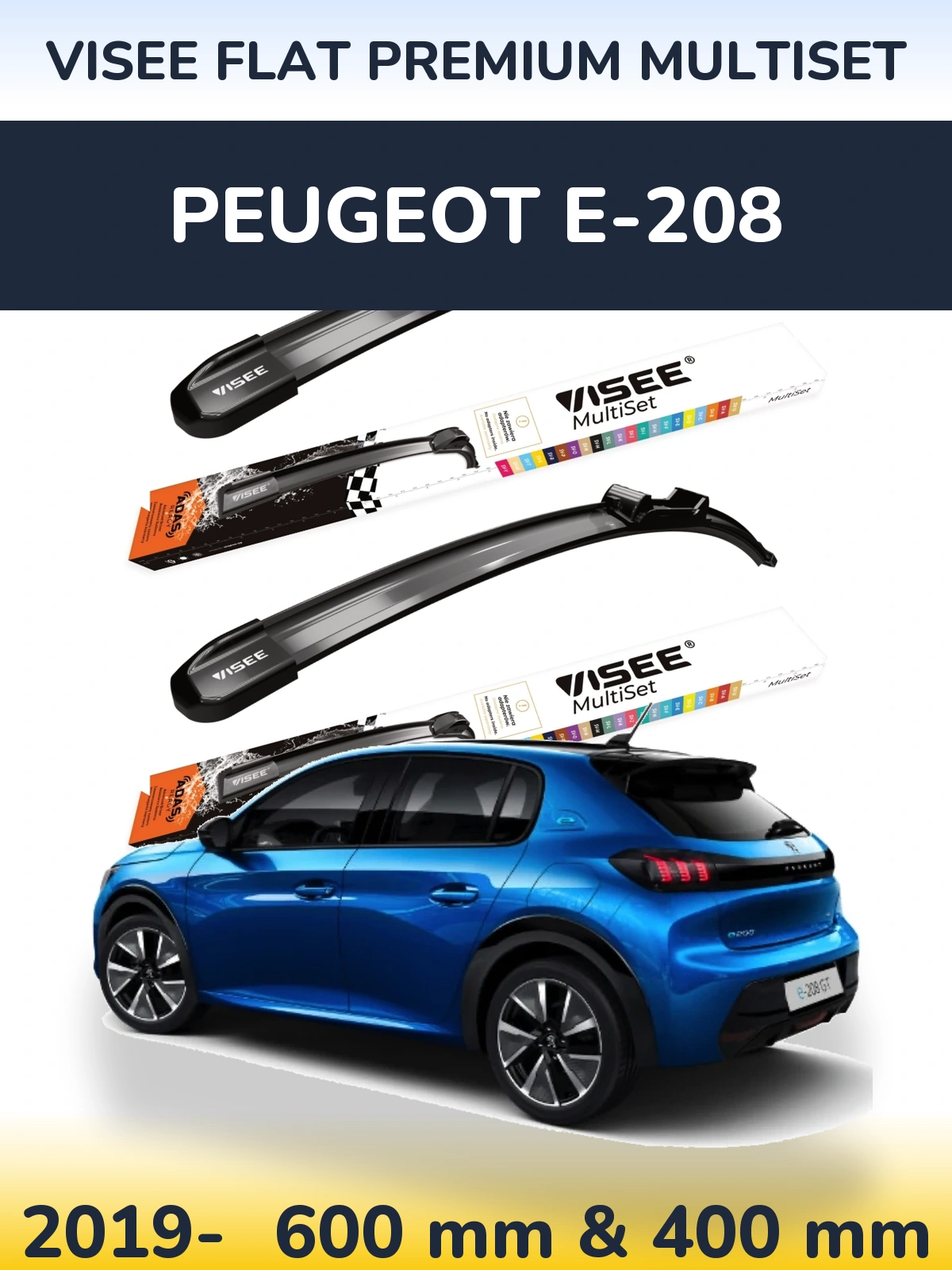 Torkarblad VISEE FLAT PREMIUM MultiSet för Peugeot e-208