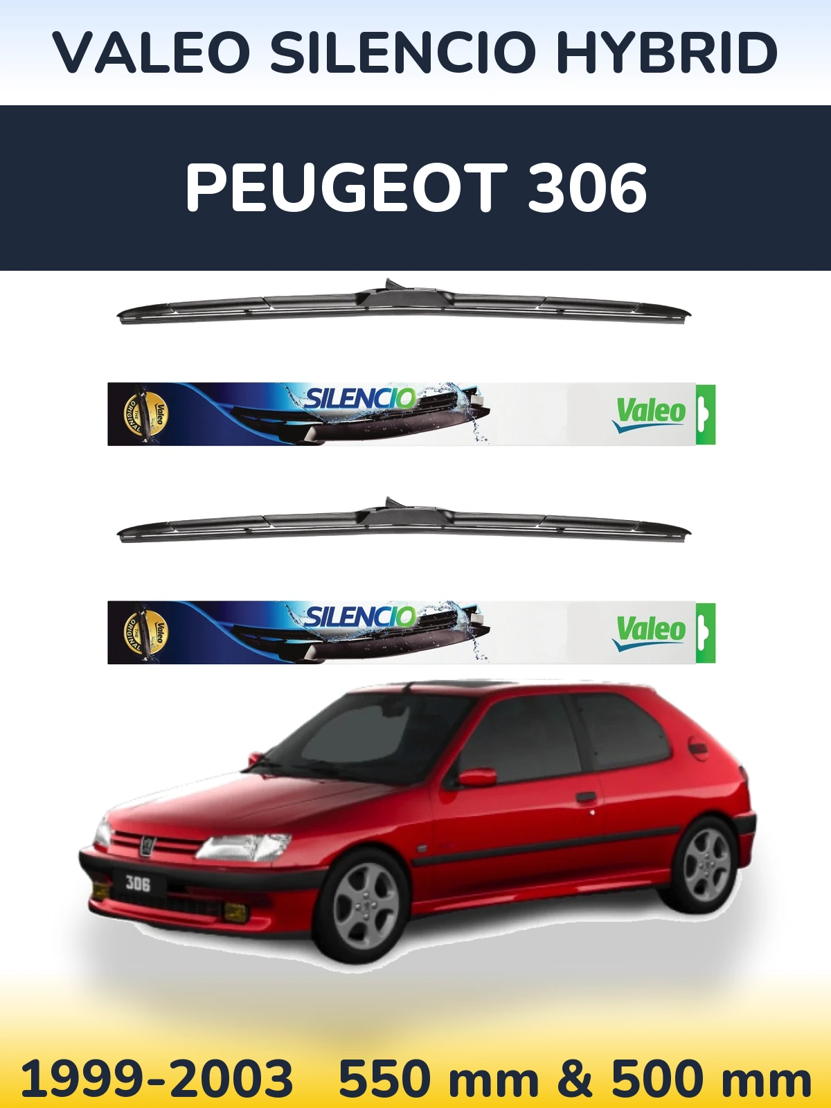 Комплект передних дворников Valeo Silencio Hybrid 550 & 500 мм для Peugeot 306 1999-2003