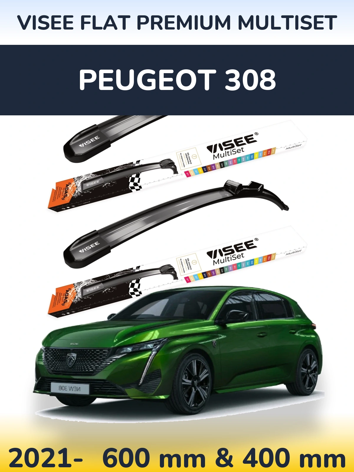 Torkarblad VISEE FLAT PREMIUM MultiSet för Peugeot 308