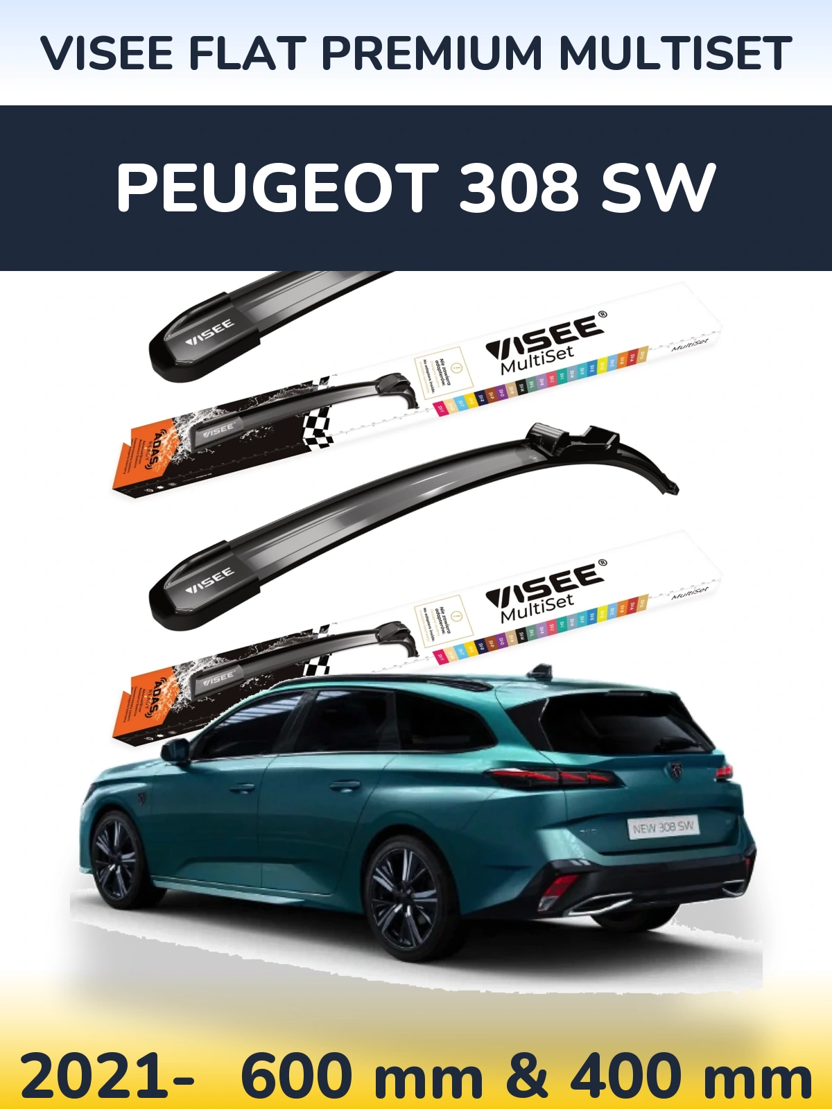 Torkarblad VISEE FLAT PREMIUM MultiSet för Peugeot 308 SW