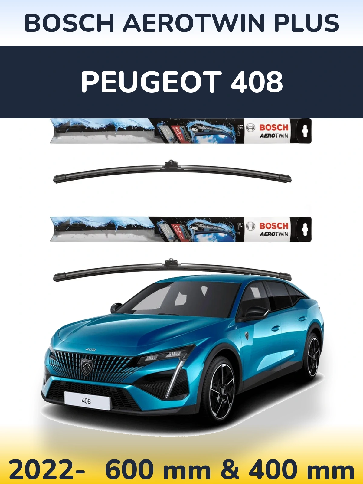 Комплект передних дворников BOSCH AeroTwin Plus 600 & 400 мм для Peugeot 408 2022-2026
