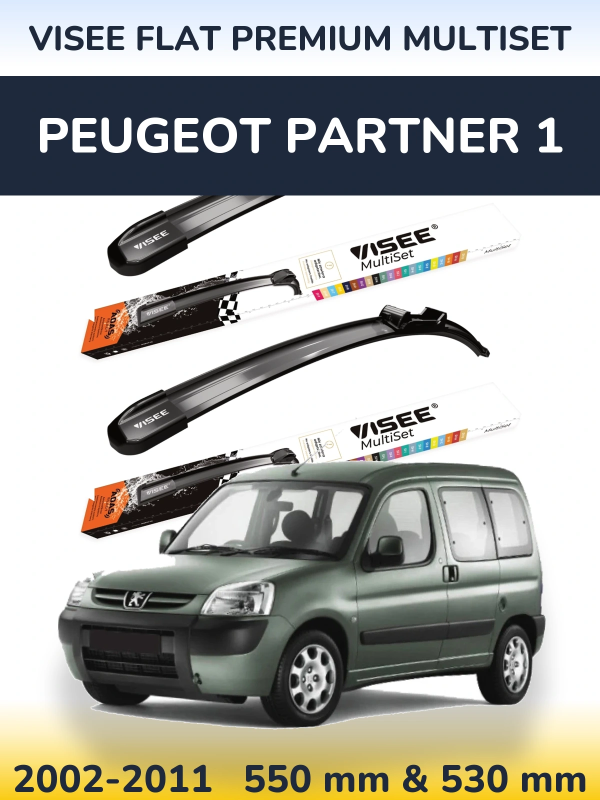 Torkarblad VISEE FLAT PREMIUM MultiSet för Peugeot Partner 1