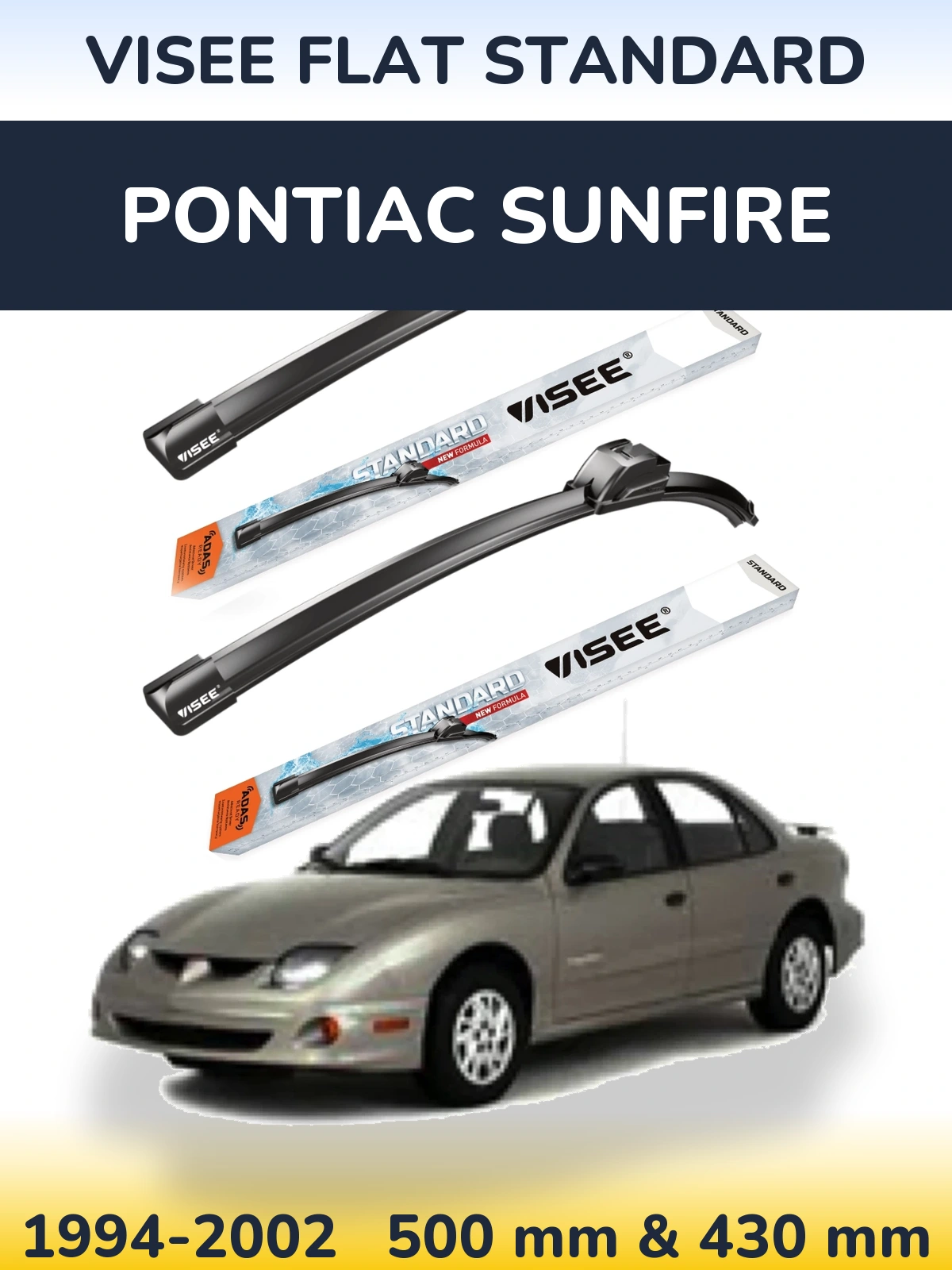 Комплект передніх щіток VISEE FLAT STANDARD 500 & 430 мм для Pontiac Sunfire 1994-2002
