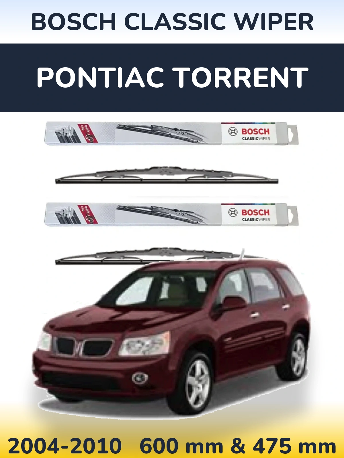 Комплект передних дворников BOSCH Classic Wiper 600 & 475 мм для Pontiac Torrent 2004-2010