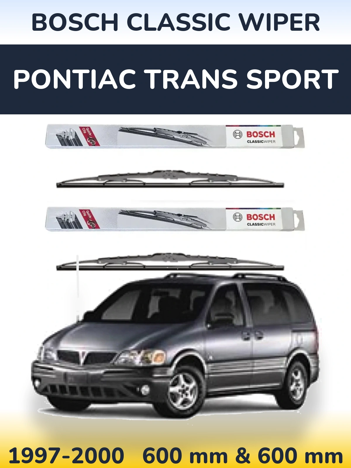 Front wiper blade set BOSCH Classic Wiper 600 & 600 mm for Pontiac Trans Sport 1997-2000