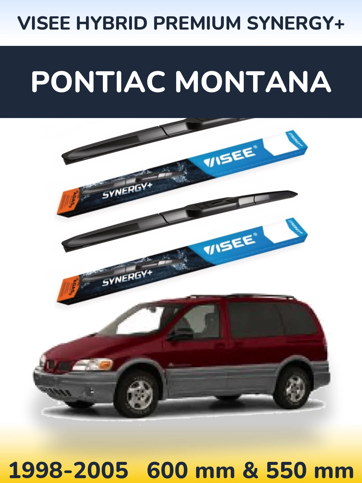 Комплект передніх щіток VISEE HYBRID PREMIUM SYNERGY+ 600 & 550 мм для Pontiac Montana 1998-2005