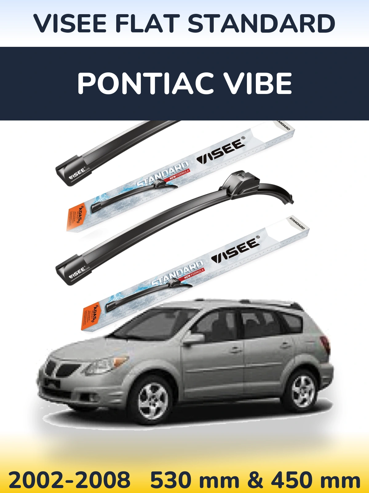 Комплект передних дворников VISEE FLAT STANDARD 530 & 450 мм для Pontiac Vibe 2002-2008
