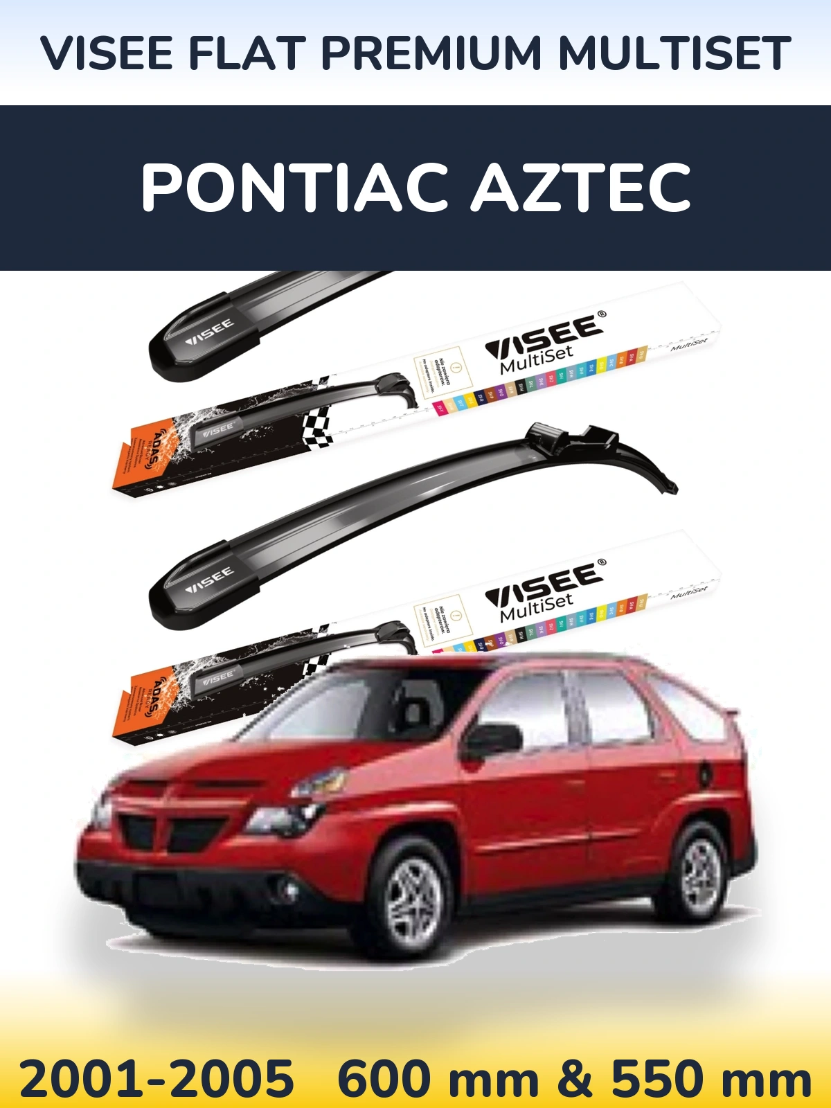 Комплект передніх щіток VISEE FLAT PREMIUM MultiSet 600 & 550 мм для Pontiac Aztec 2001-2005