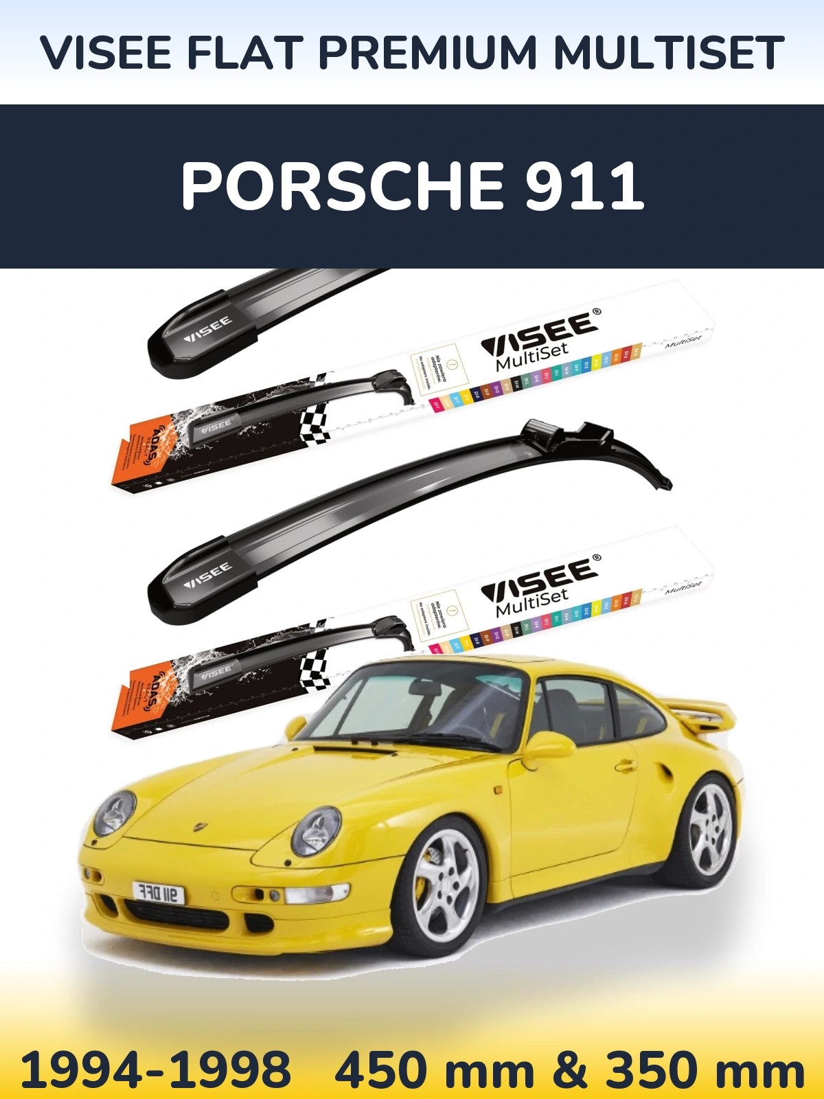 Комплект передніх щіток VISEE FLAT PREMIUM MultiSet 450 & 350 мм для Porsche 911 1994-1998