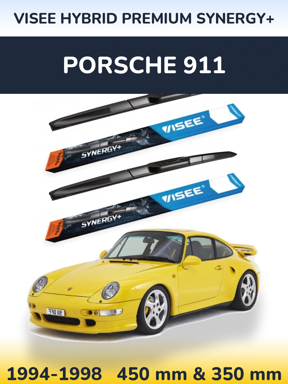 Front wiper blade set VISEE HYBRID PREMIUM SYNERGY+ 450 & 350 mm for Porsche 911 1994-1998