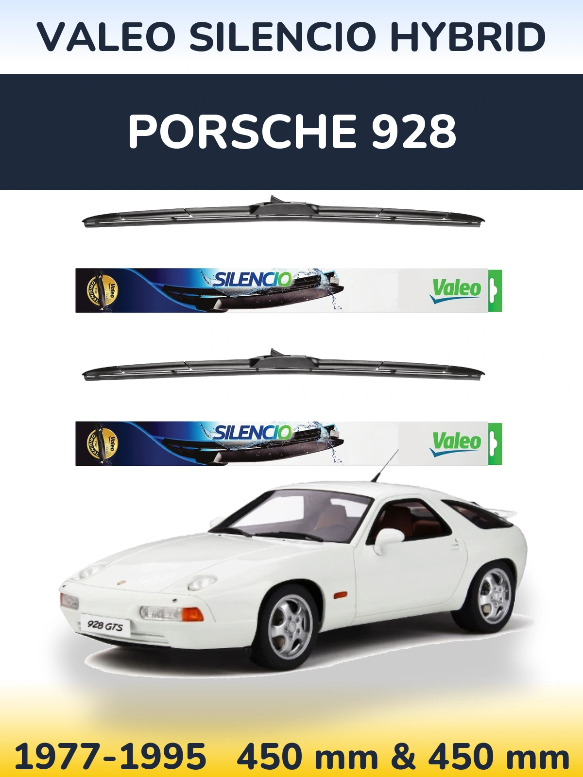 Комплект передніх щіток Valeo Silencio Hybrid 450 & 450 мм для Porsche 928 1977-1995