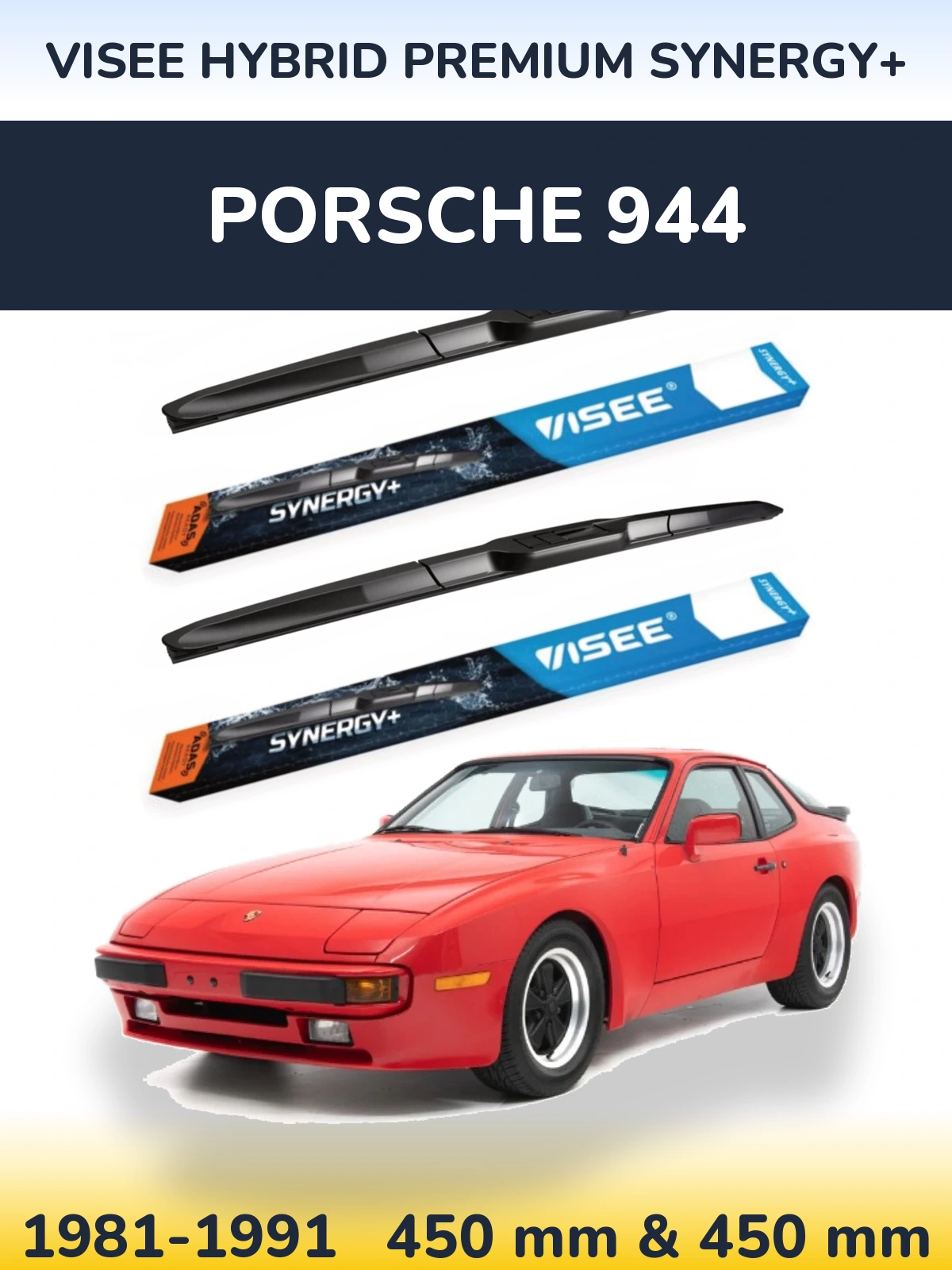 Front wiper blade set VISEE HYBRID PREMIUM SYNERGY+ 450 & 450 mm for Porsche 944 1981-1991