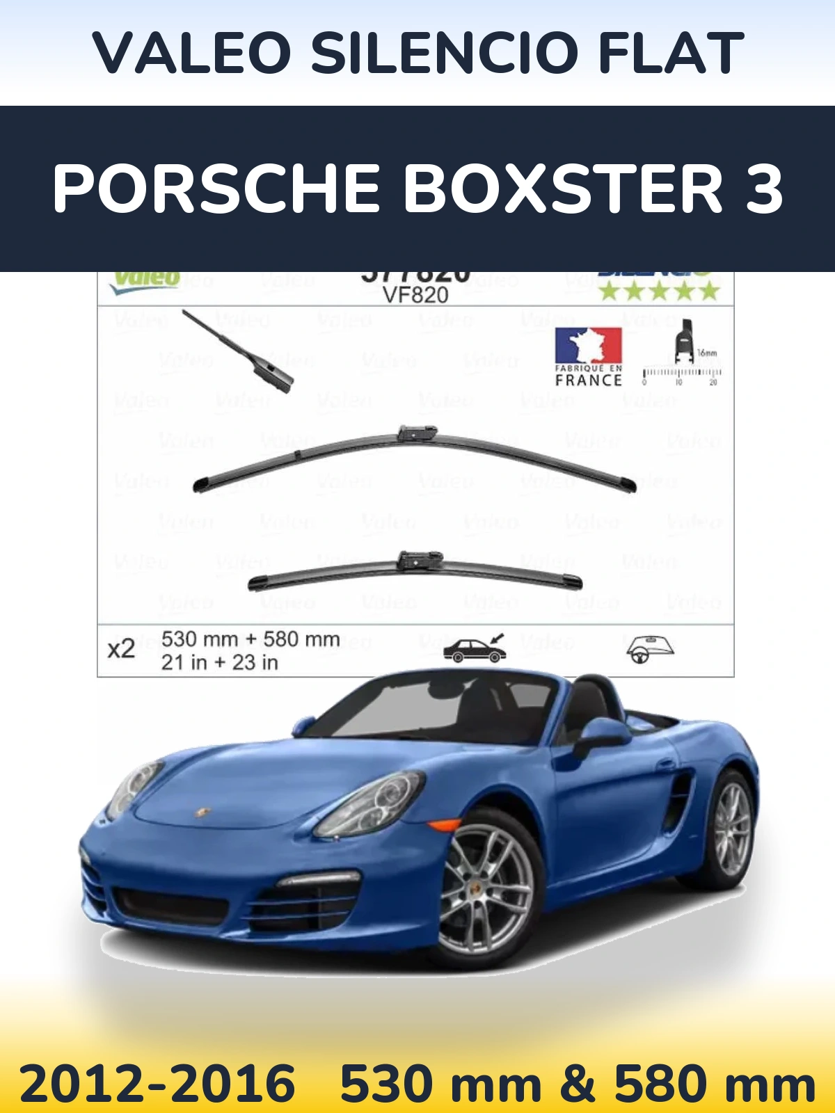Комплект передніх щіток Valeo Silencio Flat 530 & 580 мм для Porsche Boxster 3 2012-2016